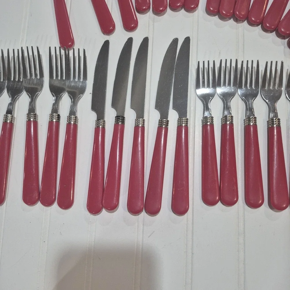 Lot of 32 Red Handle Flatware Stainless China